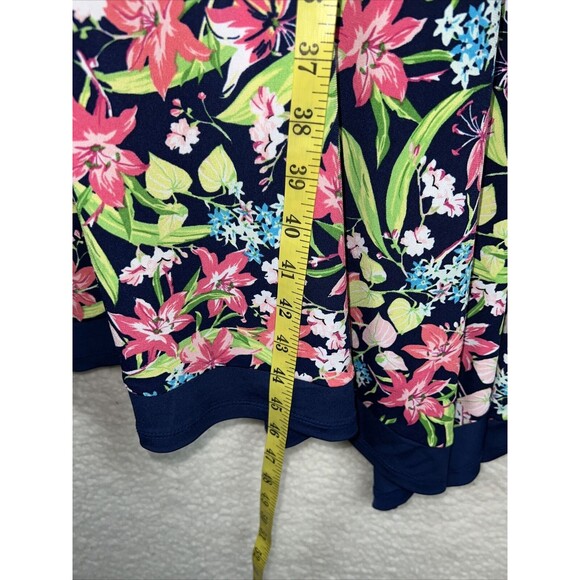 Rafaella Dress Blue Pink Green Lily Floral Cold Shoulder Handkerchief Hem Sz XL - Picture 4 of 9